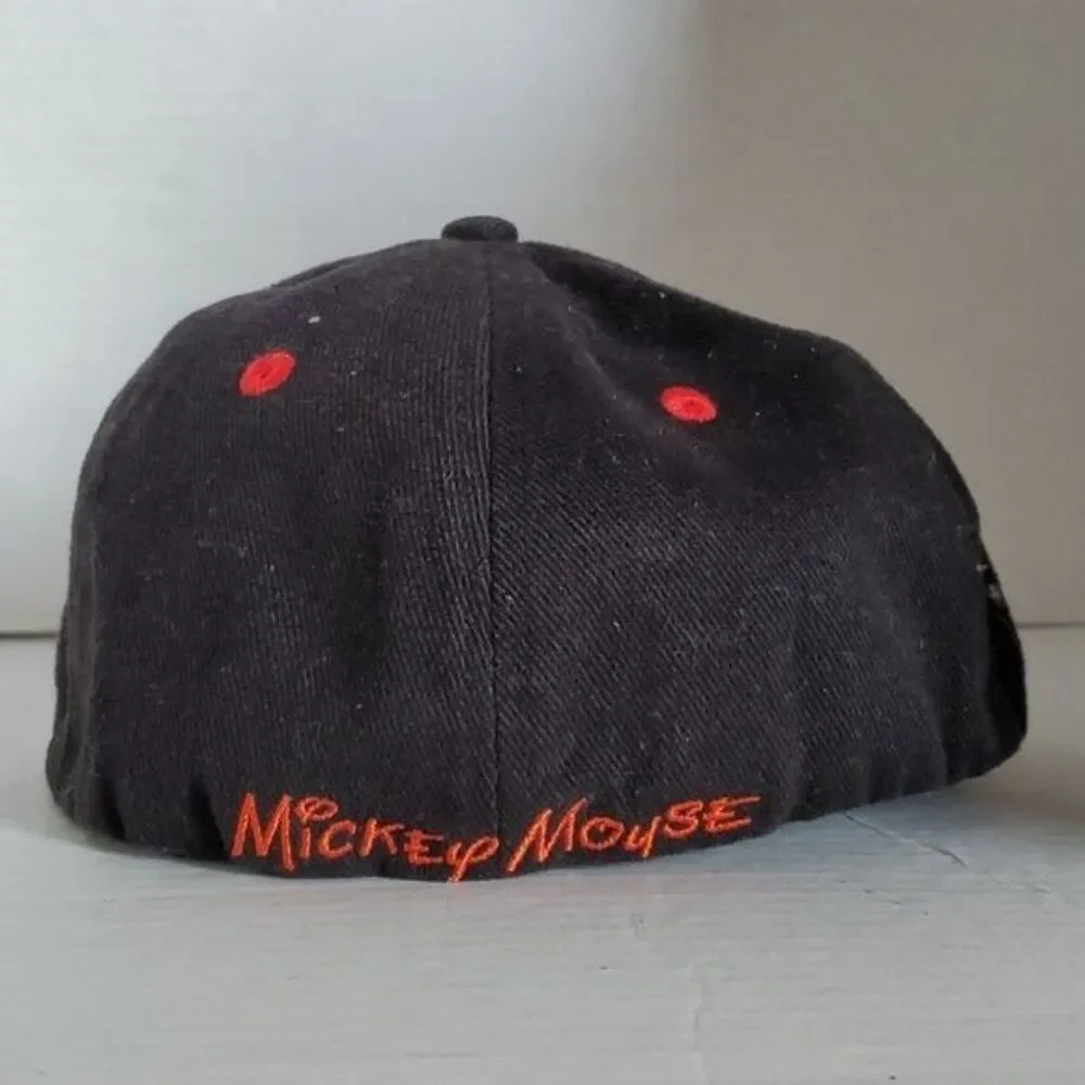 Mickey Mouse Flat Brim Hat Cap Black Embroidered Disney Parks Size Youth